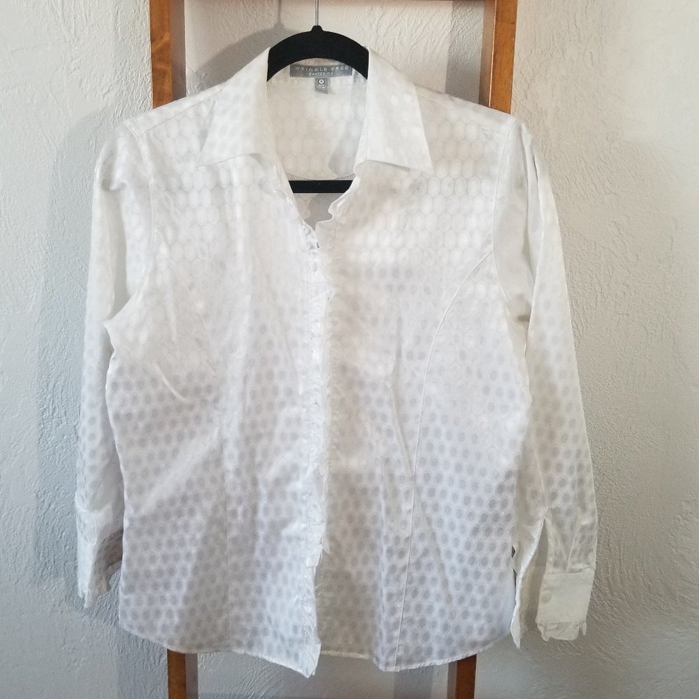 Foxcroft White Tuxedo Button Down Shirt Size 4